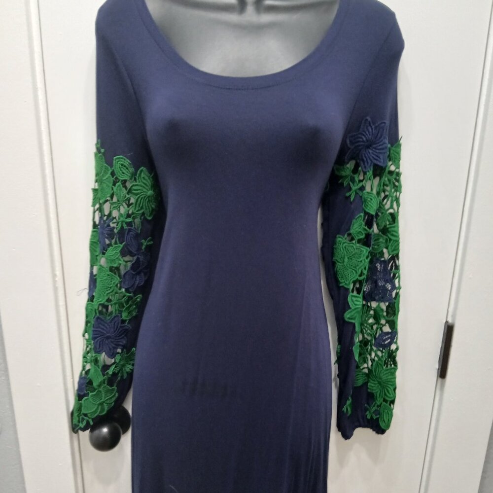 Spense Navy Dress w/ flower sleeve